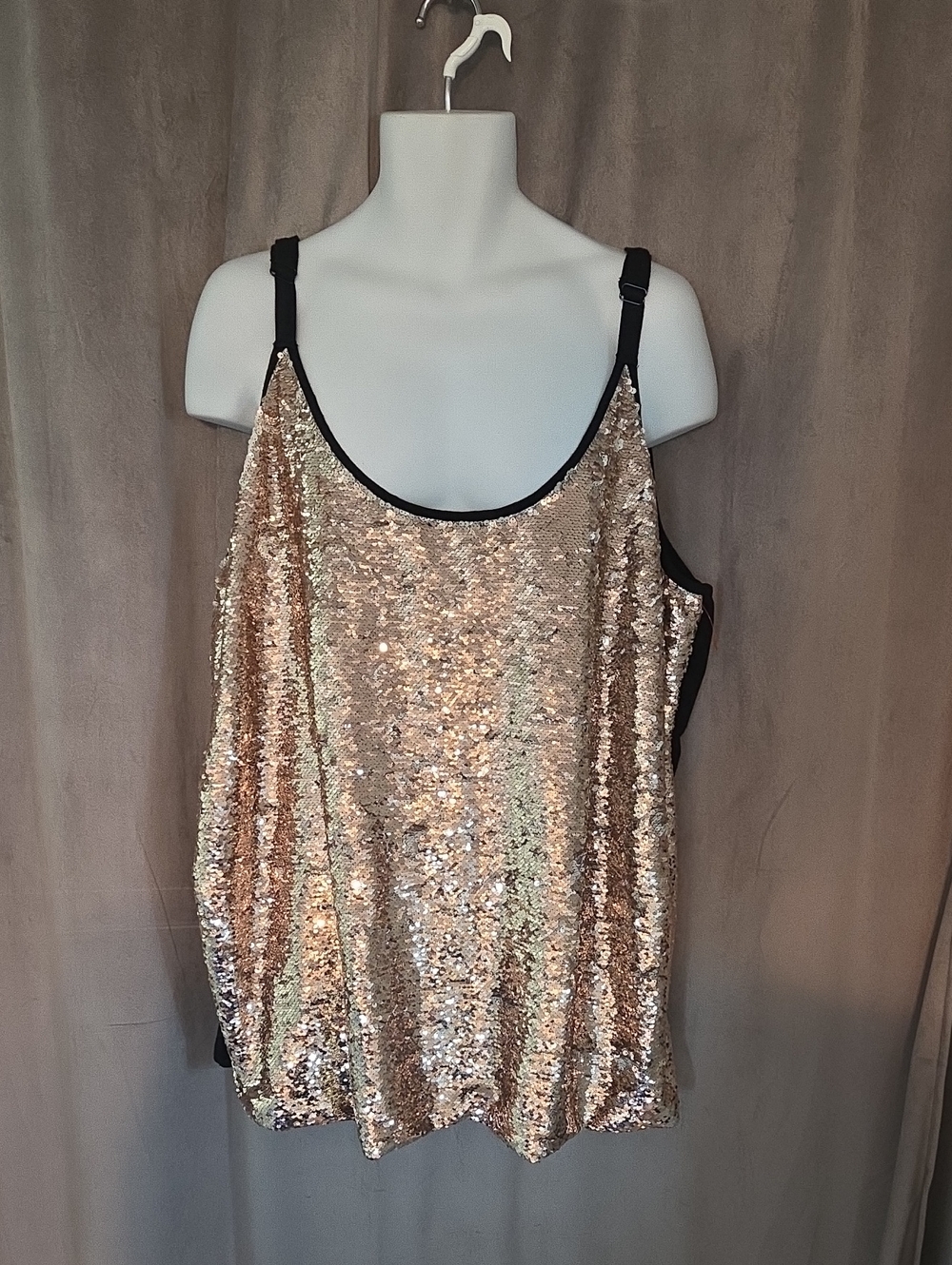 Penningtons 4x Rose Gold Sequin Tank Top with Black Straps
